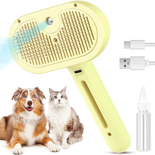 3 in 1 Cat Steam Brush, Pet Spray Hair Removal Comb for Shedding & Grooming, Water Brush for Cats Dogs Small Animals Long Short Haired with One-Click Release Button(White)