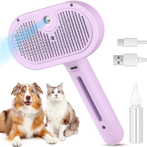 3 in 1 Cat Steam Brush, Pet Spray Hair Removal Comb for Shedding & Grooming, Water Brush for Cats Dogs Small Animals Long Short Haired with One-Click Release Button(White)