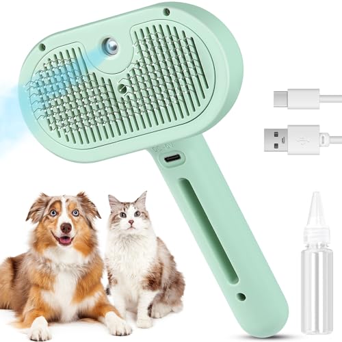 3 in 1 Cat Steam Brush, Pet Spray Hair Removal Comb for Shedding & Grooming, Water Brush for Cats Dogs Small Animals Long Short Haired with One-Click Release Button(White)