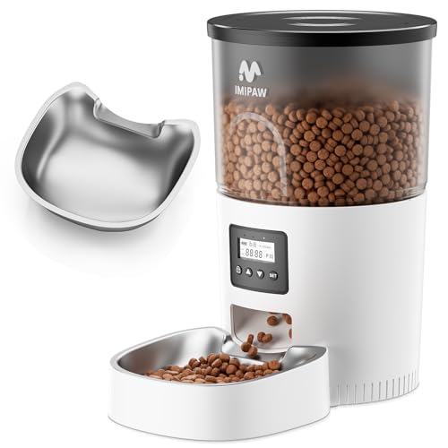 Automatic Cat Feeders, 3L Timed Cat Dry Food Dispenser, Dual Power Supply, Programmable Portion Size, 1-6 Meals Per Day, Auto Pet Feeder for Cats and Small Dogs