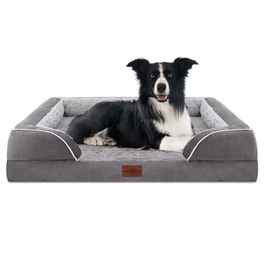 Comfort Expression Waterproof Orthopedic Foam Dog Beds, XXL Orthopedic Dog Bed for Extra Large Dogs, Washable Dog Sofa Bed with Removable Cover & Non-Slip Bottom(XX-Large,Dark Grey)