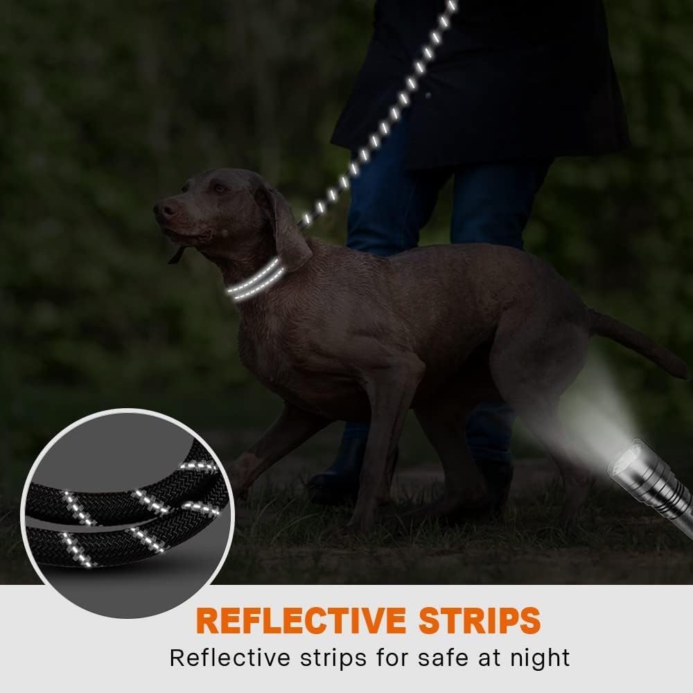 Taglory Rope Dog Leash 6 FT with Comfortable Padded Handle, Highly Reflective Threads Leash for Medium Large Dogs, 1/2 inch, Black