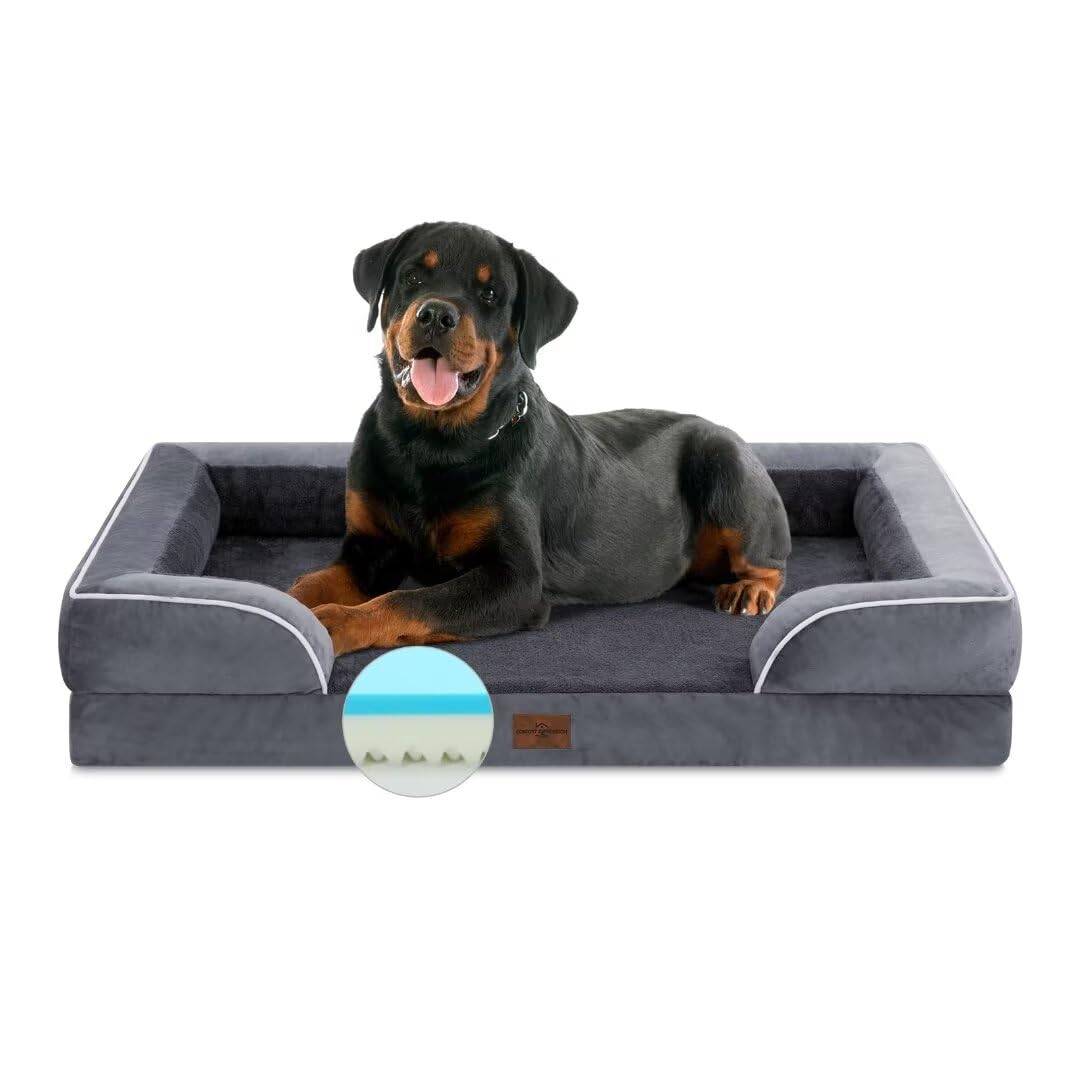 Comfort Expression Waterproof Orthopedic Foam Dog Beds, XXL Orthopedic Dog Bed for Extra Large Dogs, Washable Dog Sofa Bed with Removable Cover & Non-Slip Bottom(XX-Large,Dark Grey)