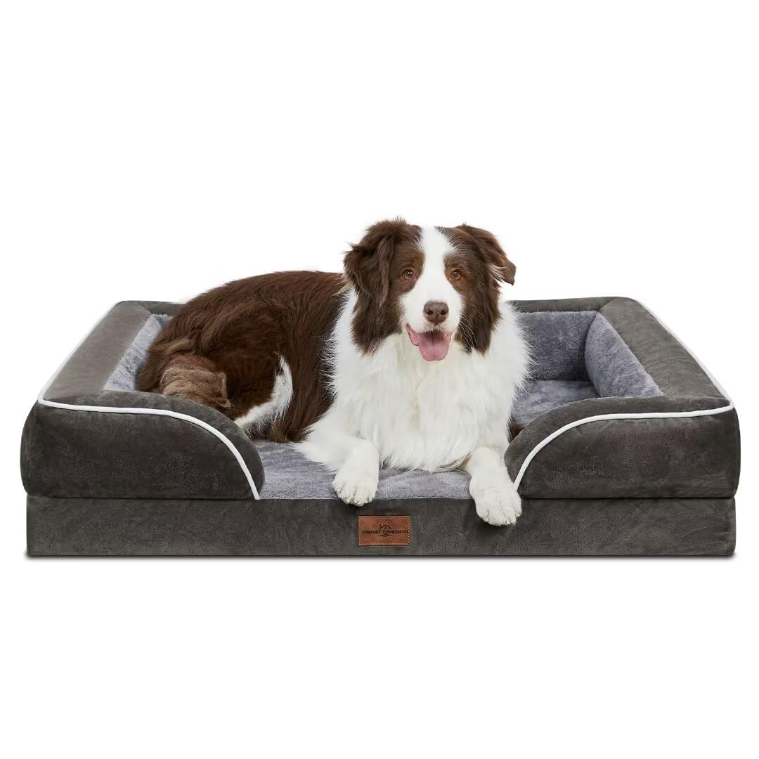 Comfort Expression Waterproof Orthopedic Foam Dog Beds, XXL Orthopedic Dog Bed for Extra Large Dogs, Washable Dog Sofa Bed with Removable Cover & Non-Slip Bottom(XX-Large,Dark Grey)