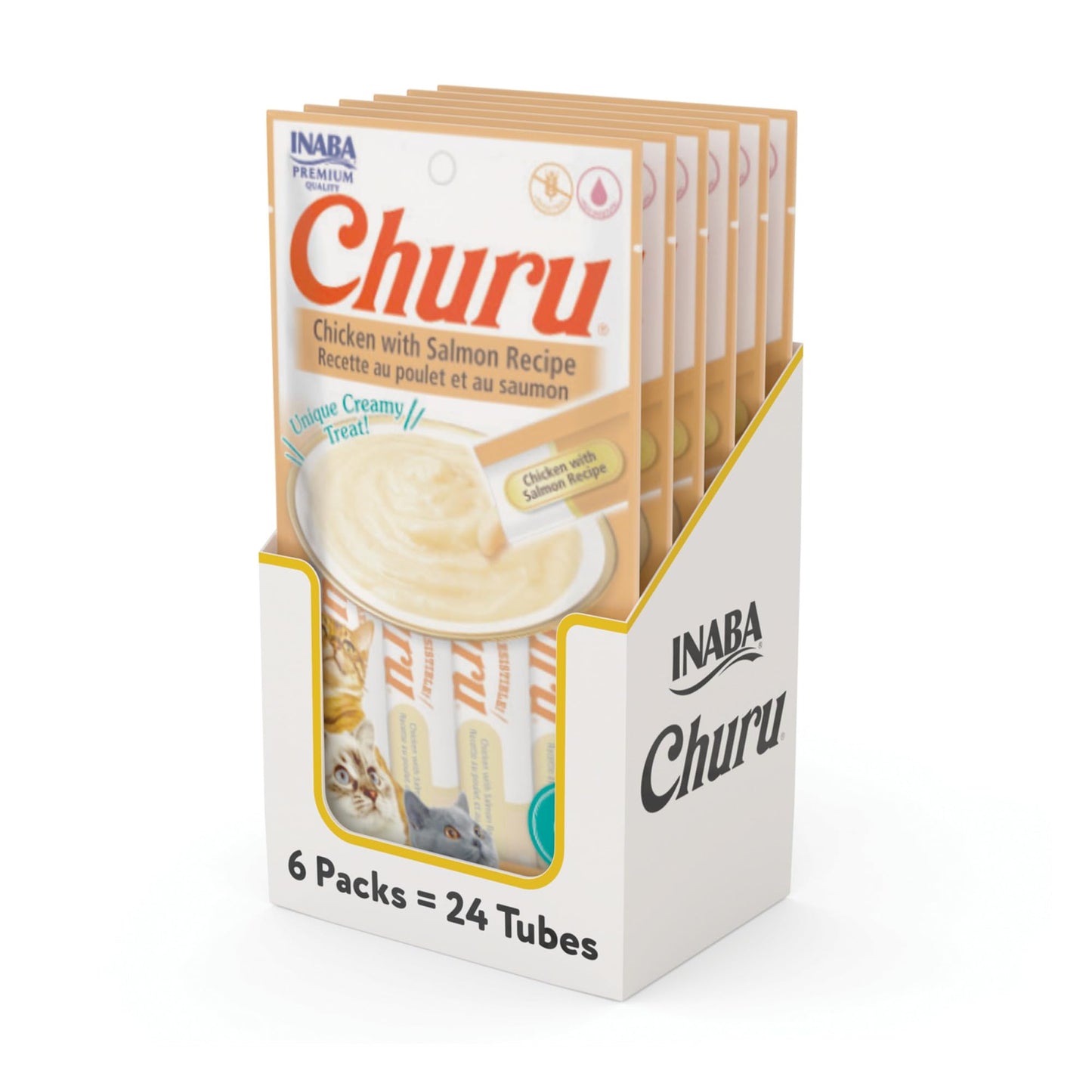 INABA Churu Cat Treats, Grain-Free, Lickable, Squeezable Creamy Purée Cat Treat/Topper with Vitamin E & Taurine, 0.5 Ounces Each Tube, 50 Tubes, Tuna & Chicken Variety