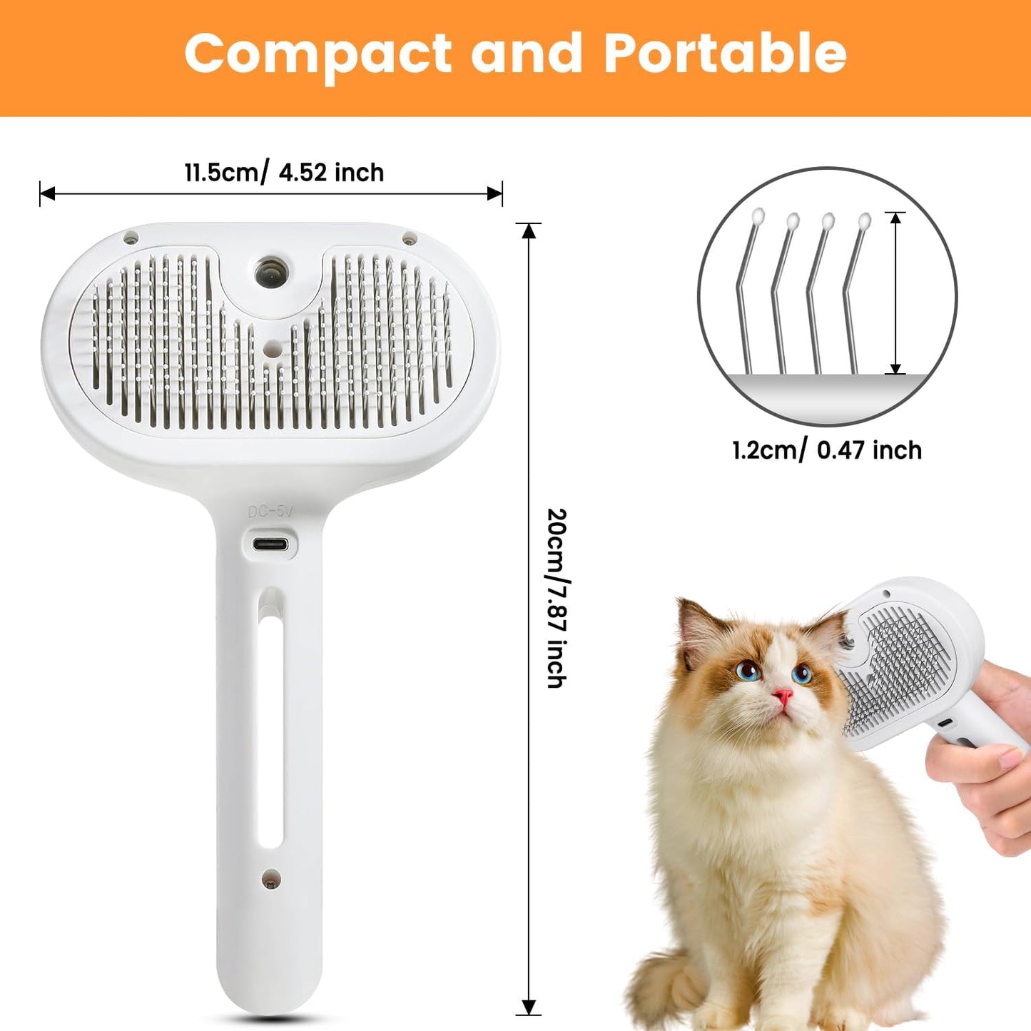 3 in 1 Cat Steam Brush, Pet Spray Hair Removal Comb for Shedding & Grooming, Water Brush for Cats Dogs Small Animals Long Short Haired with One-Click Release Button(White)