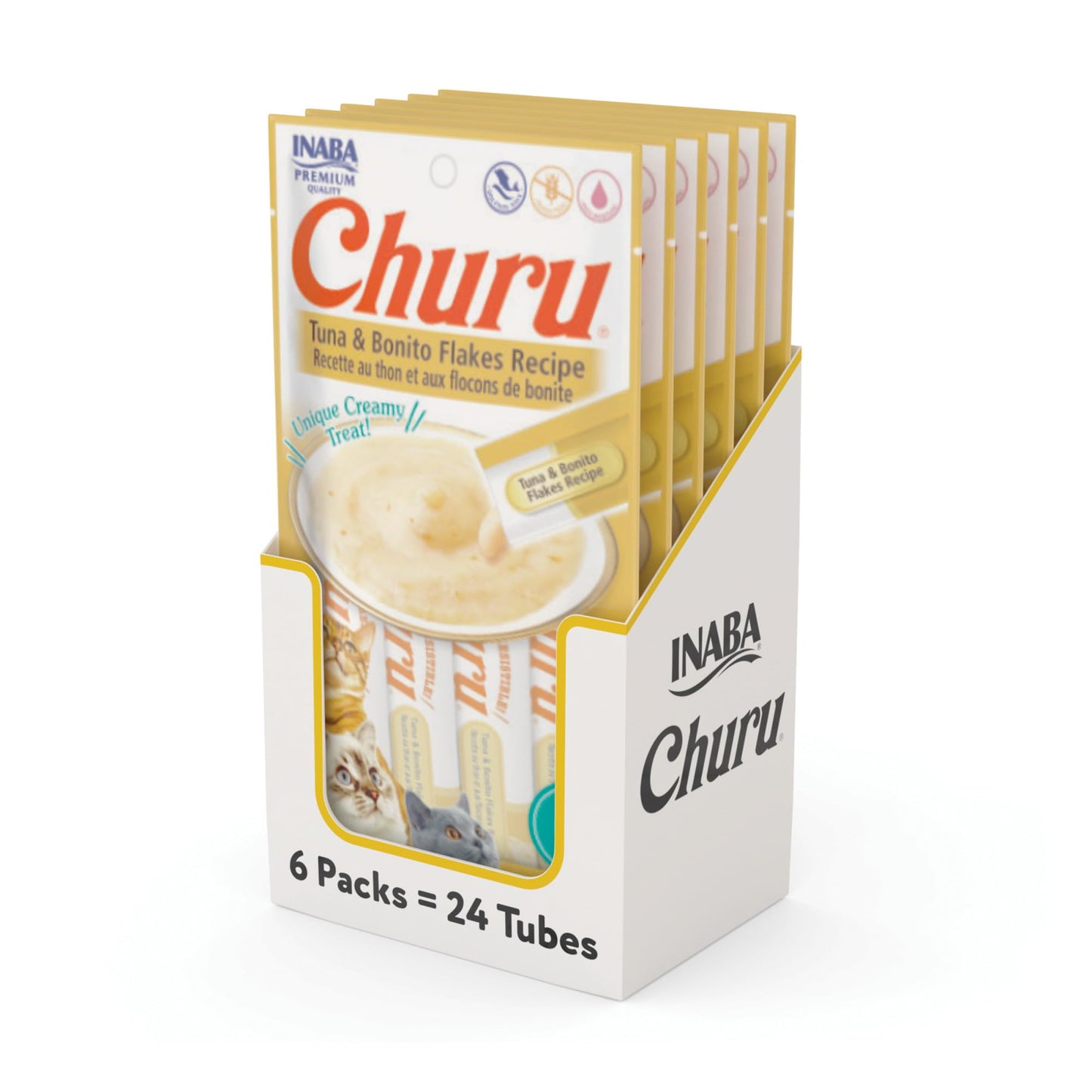 INABA Churu Cat Treats, Grain-Free, Lickable, Squeezable Creamy Purée Cat Treat/Topper with Vitamin E & Taurine, 0.5 Ounces Each Tube, 50 Tubes, Tuna & Chicken Variety