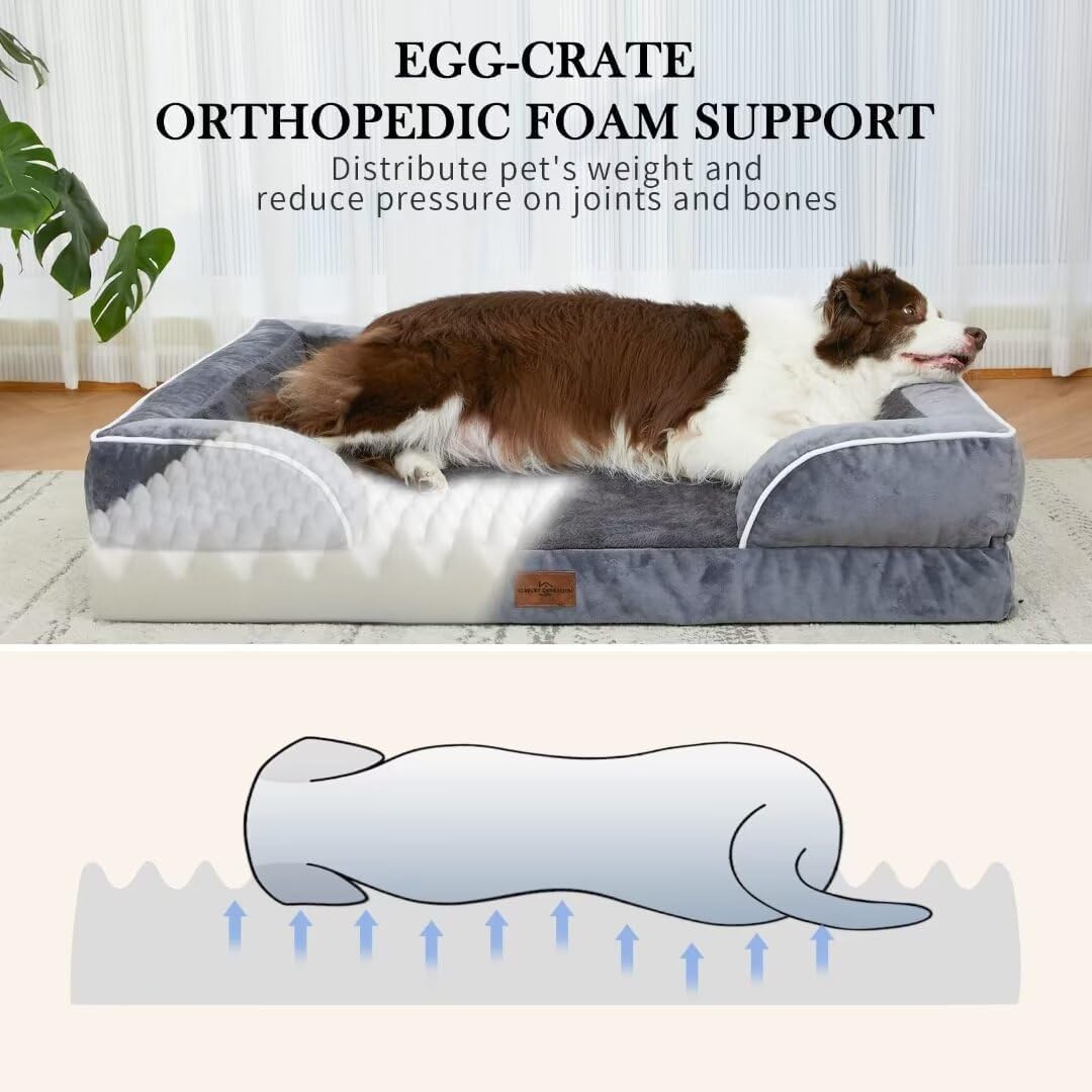 Comfort Expression Waterproof Orthopedic Foam Dog Beds, XXL Orthopedic Dog Bed for Extra Large Dogs, Washable Dog Sofa Bed with Removable Cover & Non-Slip Bottom(XX-Large,Dark Grey)