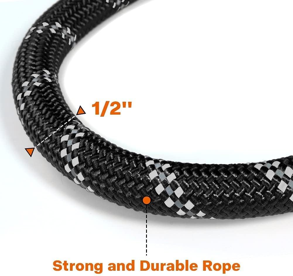 Taglory Rope Dog Leash 6 FT with Comfortable Padded Handle, Highly Reflective Threads Leash for Medium Large Dogs, 1/2 inch, Black
