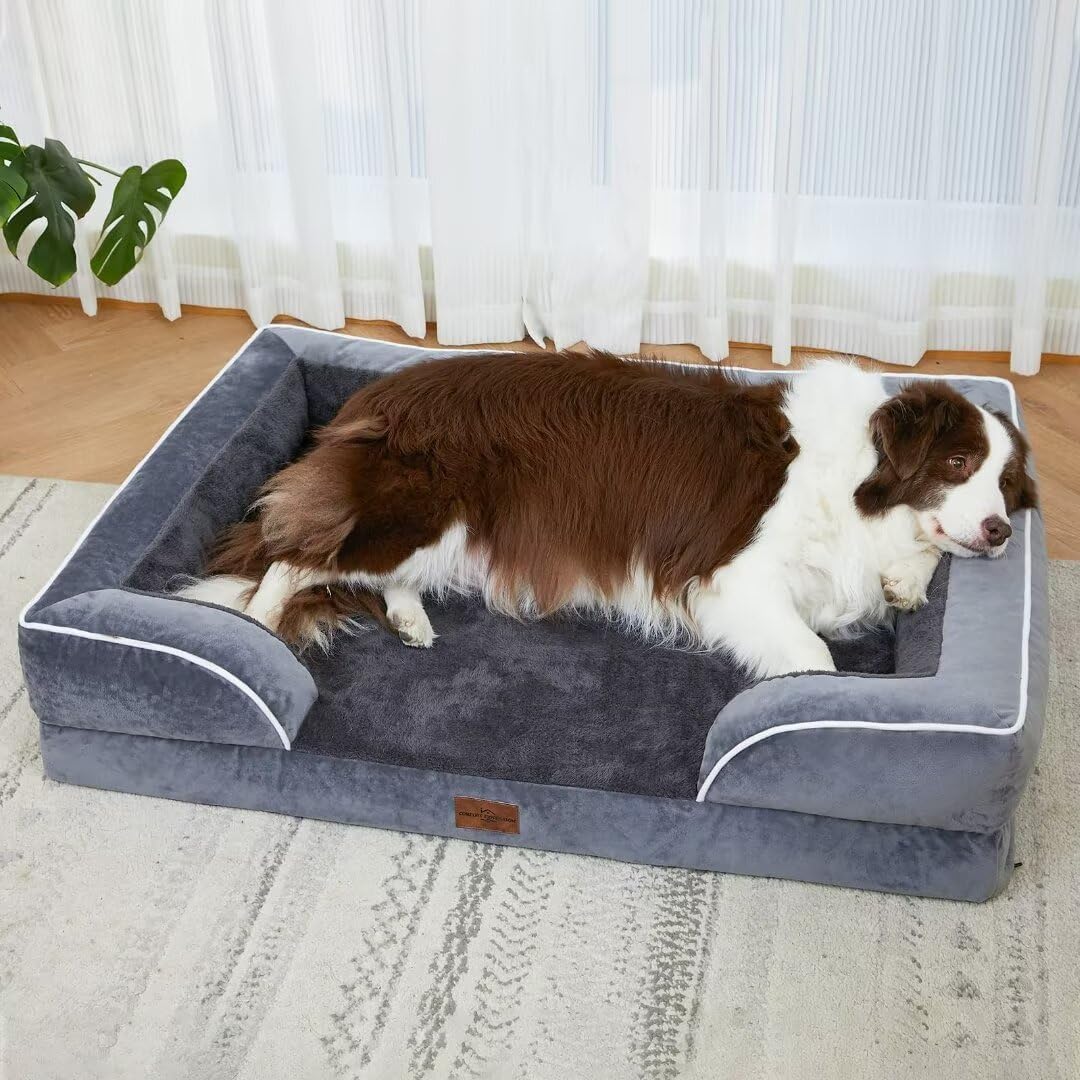 Comfort Expression Waterproof Orthopedic Foam Dog Beds, XXL Orthopedic Dog Bed for Extra Large Dogs, Washable Dog Sofa Bed with Removable Cover & Non-Slip Bottom(XX-Large,Dark Grey)