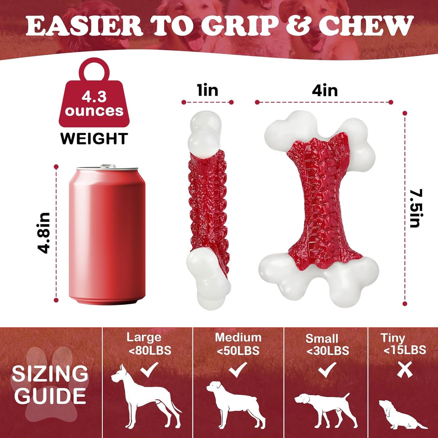Tough Dog Toys, Toys for Aggressive Chewers Large Breed, Chew Dogs, Bone Toy Nylon Dogs Almost Indestructible