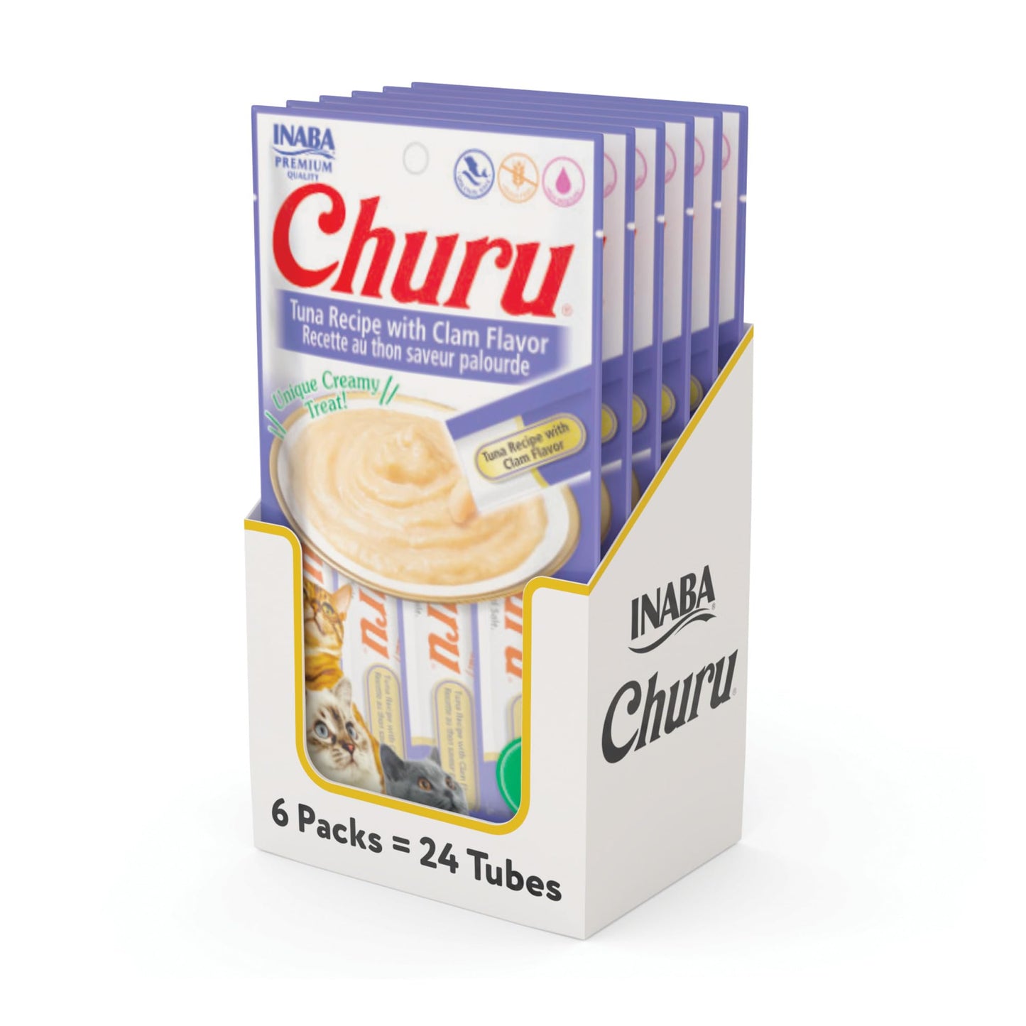 INABA Churu Cat Treats, Grain-Free, Lickable, Squeezable Creamy Purée Cat Treat/Topper with Vitamin E & Taurine, 0.5 Ounces Each Tube, 50 Tubes, Tuna & Chicken Variety