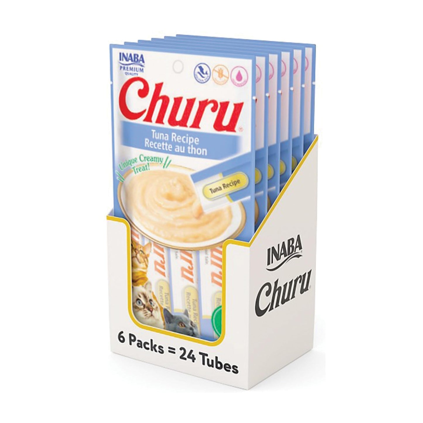 INABA Churu Cat Treats, Grain-Free, Lickable, Squeezable Creamy Purée Cat Treat/Topper with Vitamin E & Taurine, 0.5 Ounces Each Tube, 50 Tubes, Tuna & Chicken Variety