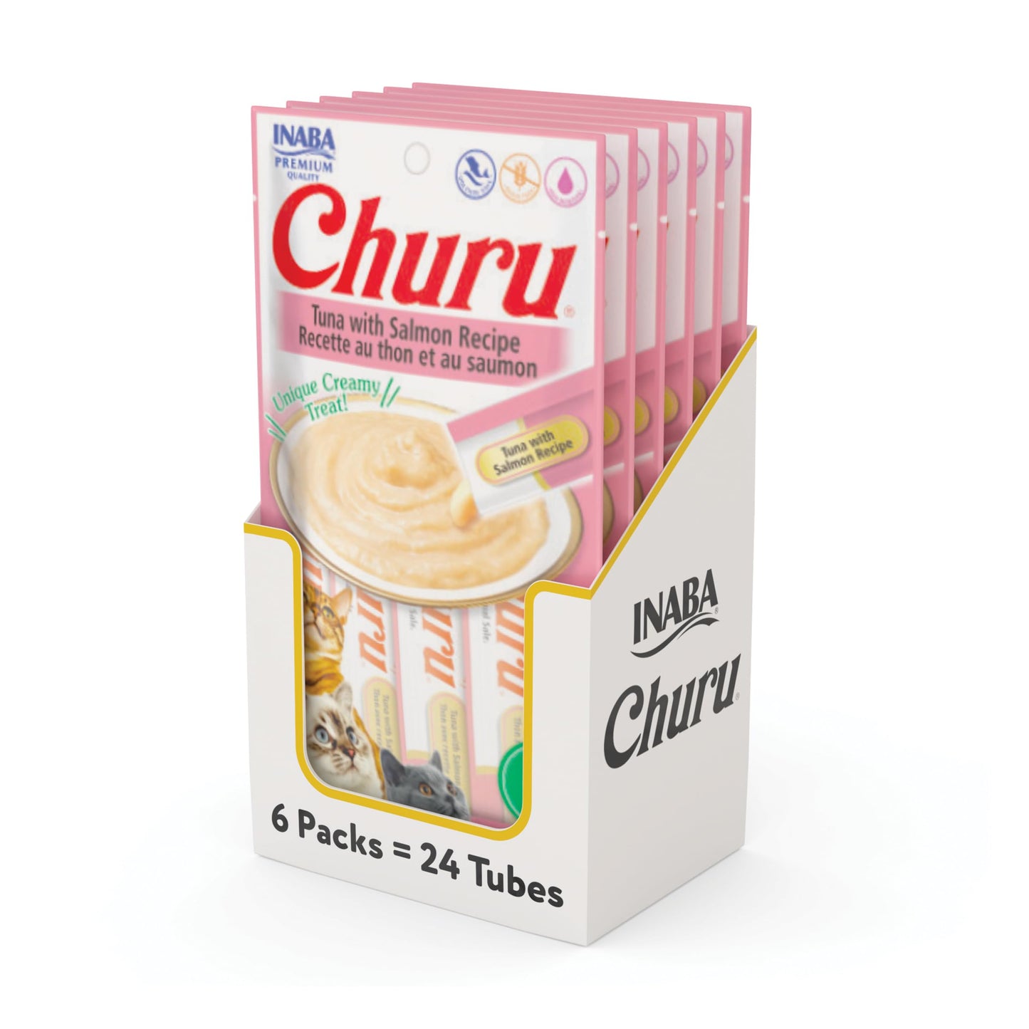 INABA Churu Cat Treats, Grain-Free, Lickable, Squeezable Creamy Purée Cat Treat/Topper with Vitamin E & Taurine, 0.5 Ounces Each Tube, 50 Tubes, Tuna & Chicken Variety