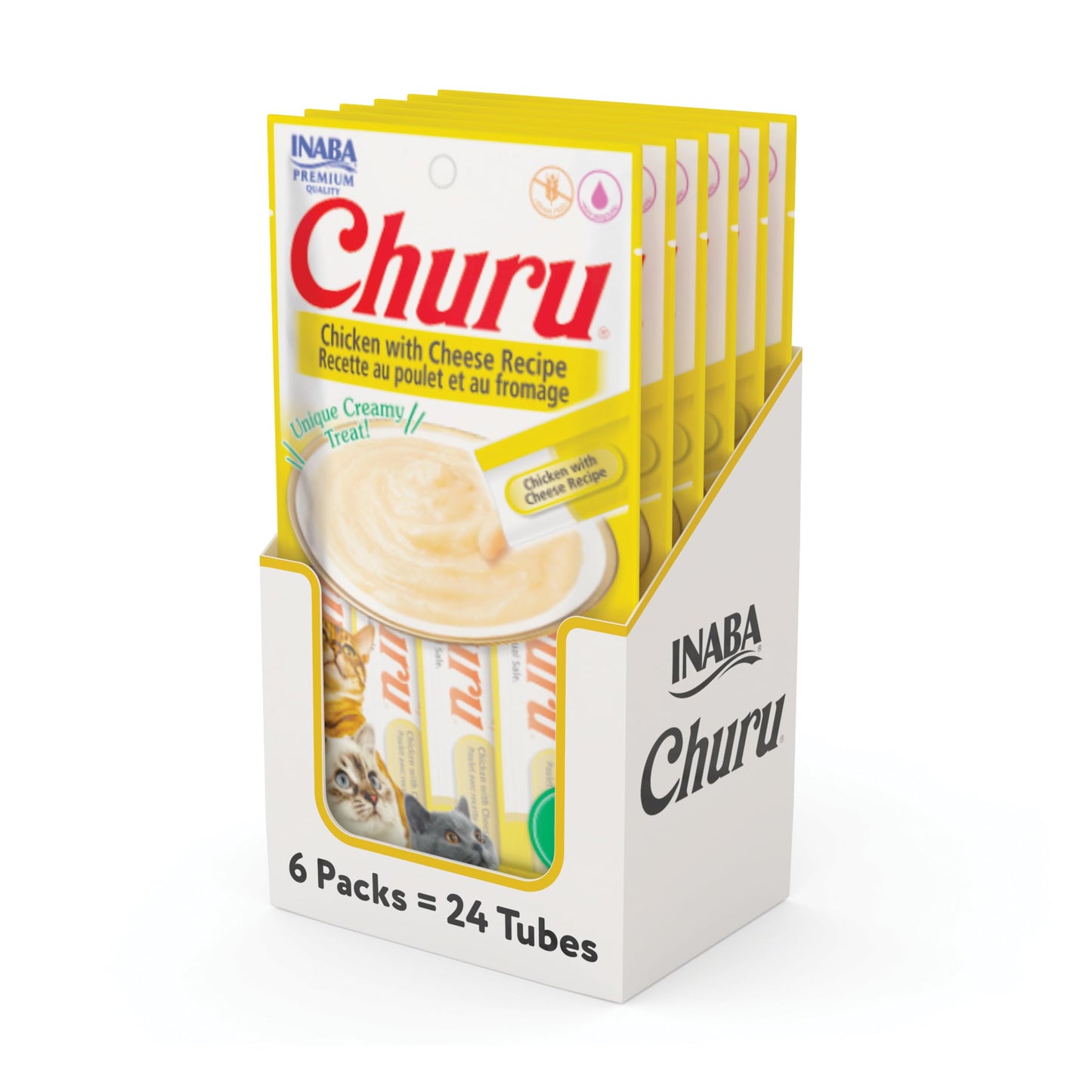 INABA Churu Cat Treats, Grain-Free, Lickable, Squeezable Creamy Purée Cat Treat/Topper with Vitamin E & Taurine, 0.5 Ounces Each Tube, 50 Tubes, Tuna & Chicken Variety