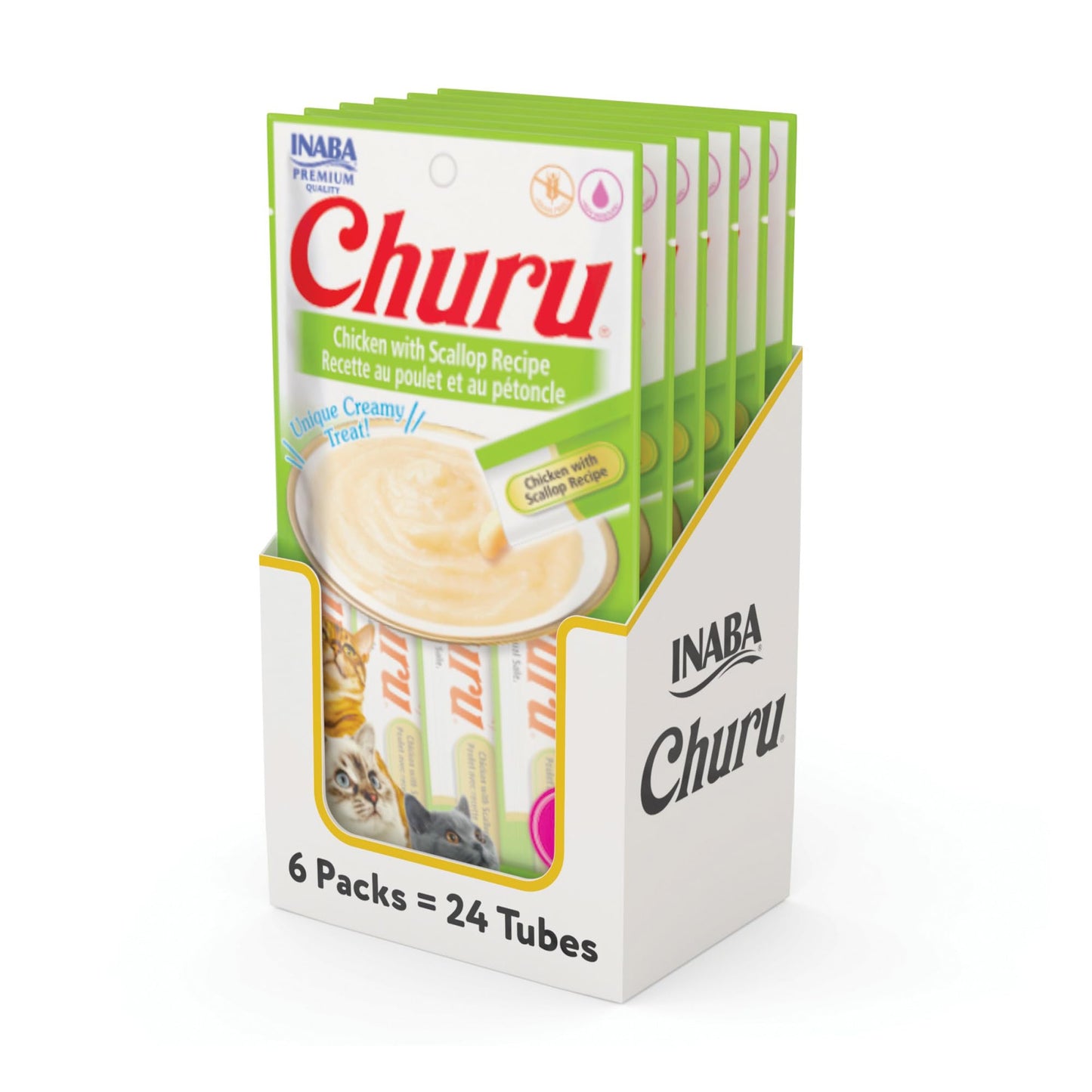 INABA Churu Cat Treats, Grain-Free, Lickable, Squeezable Creamy Purée Cat Treat/Topper with Vitamin E & Taurine, 0.5 Ounces Each Tube, 50 Tubes, Tuna & Chicken Variety
