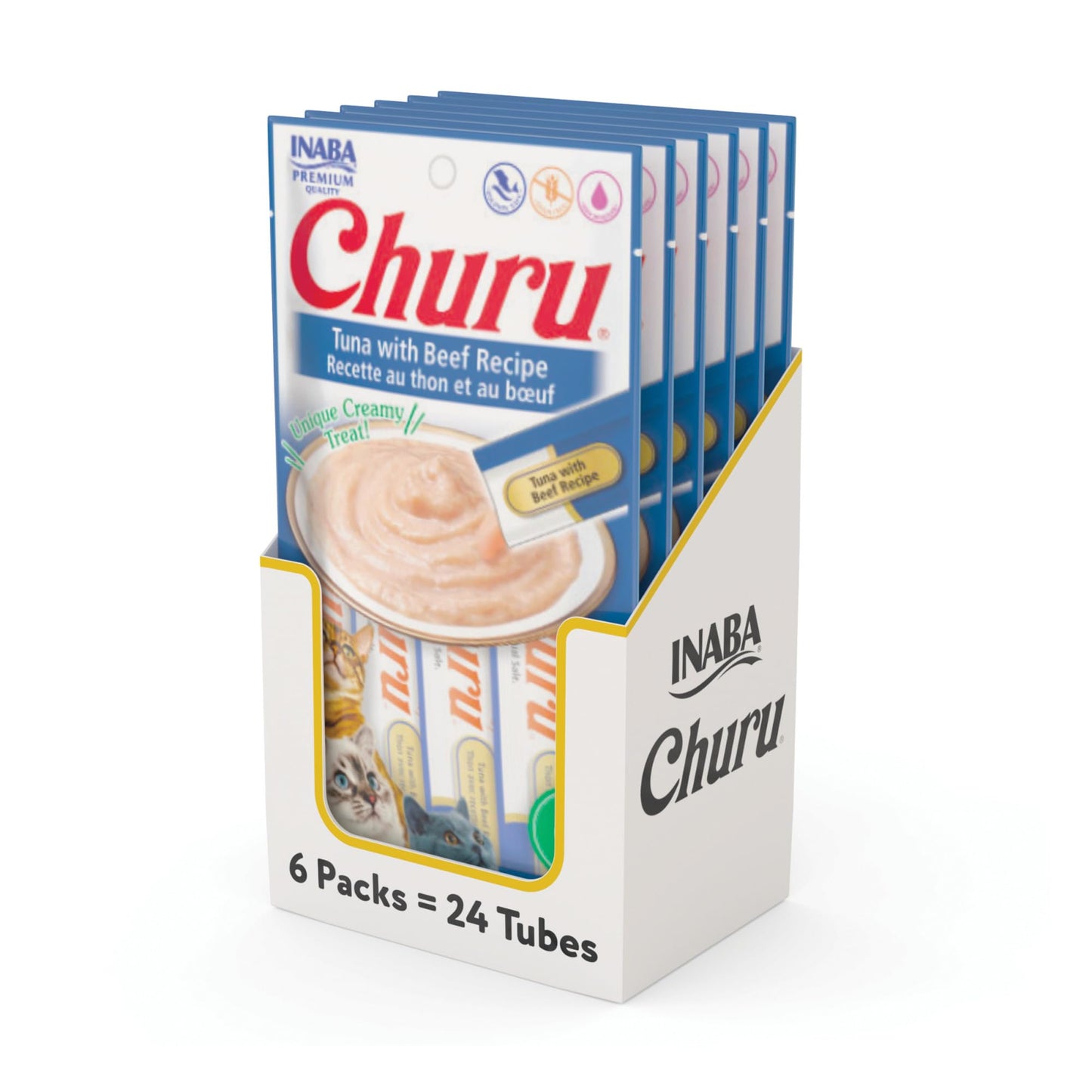 INABA Churu Cat Treats, Grain-Free, Lickable, Squeezable Creamy Purée Cat Treat/Topper with Vitamin E & Taurine, 0.5 Ounces Each Tube, 50 Tubes, Tuna & Chicken Variety