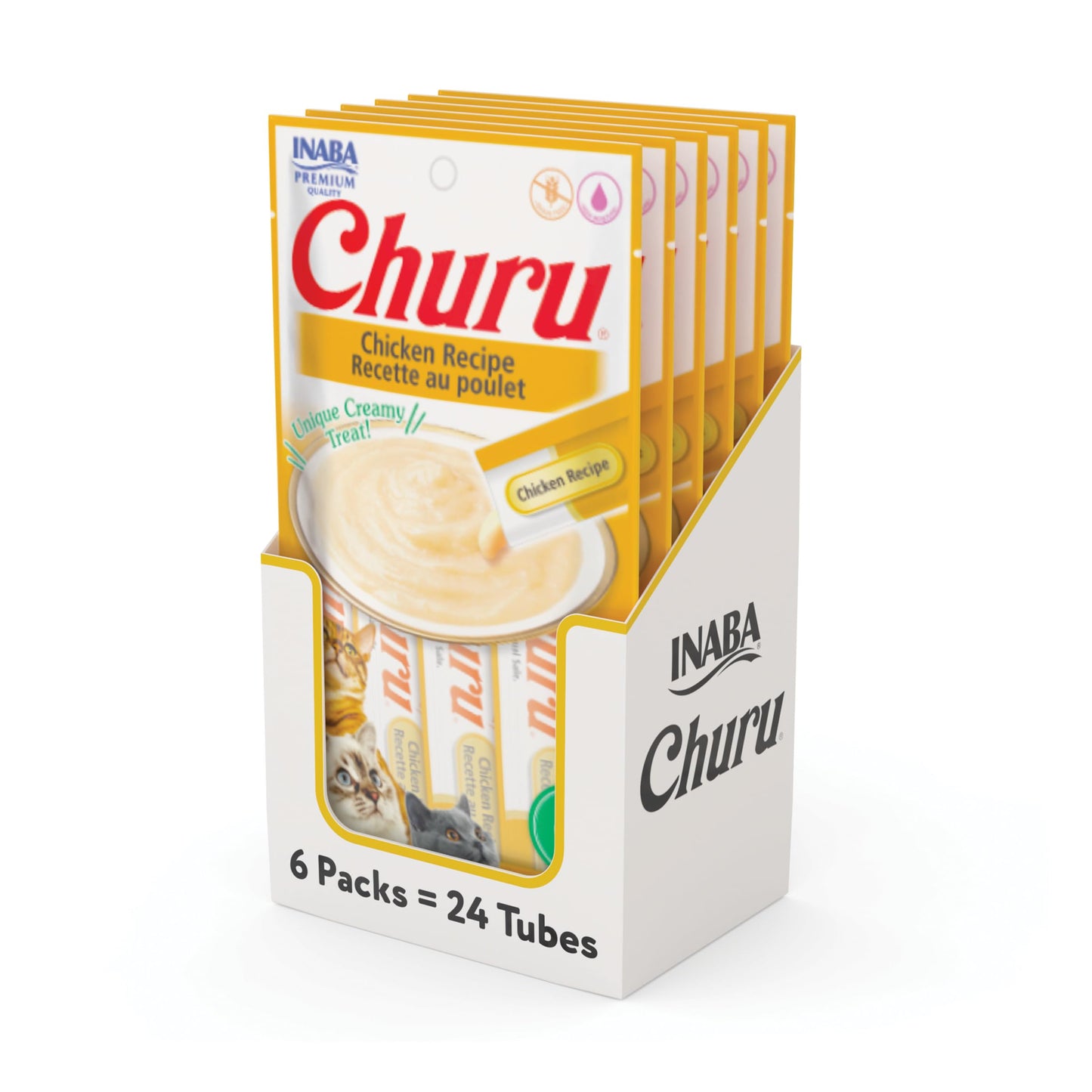 INABA Churu Cat Treats, Grain-Free, Lickable, Squeezable Creamy Purée Cat Treat/Topper with Vitamin E & Taurine, 0.5 Ounces Each Tube, 50 Tubes, Tuna & Chicken Variety