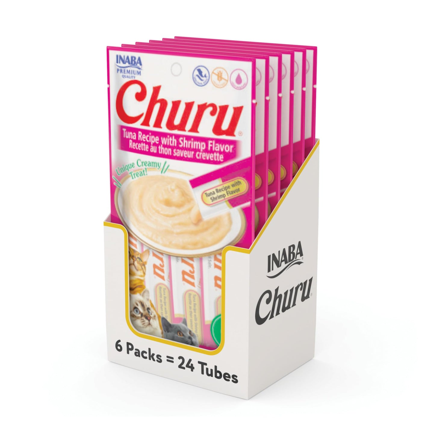 INABA Churu Cat Treats, Grain-Free, Lickable, Squeezable Creamy Purée Cat Treat/Topper with Vitamin E & Taurine, 0.5 Ounces Each Tube, 50 Tubes, Tuna & Chicken Variety