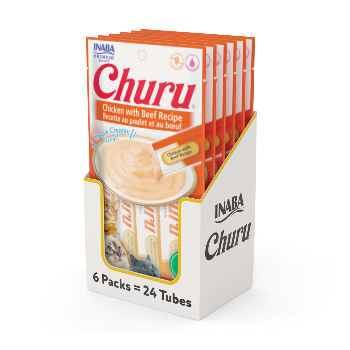 INABA Churu Cat Treats, Grain-Free, Lickable, Squeezable Creamy Purée Cat Treat/Topper with Vitamin E & Taurine, 0.5 Ounces Each Tube, 50 Tubes, Tuna & Chicken Variety