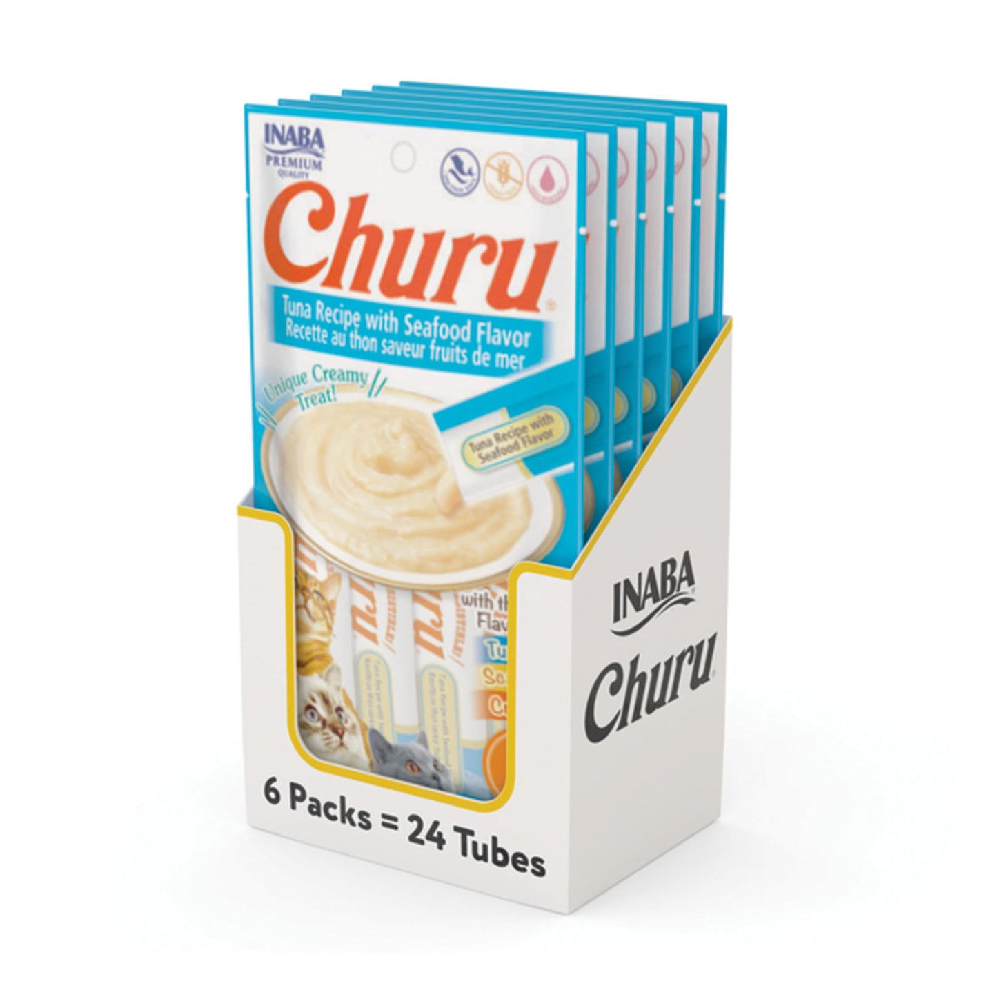 INABA Churu Cat Treats, Grain-Free, Lickable, Squeezable Creamy Purée Cat Treat/Topper with Vitamin E & Taurine, 0.5 Ounces Each Tube, 50 Tubes, Tuna & Chicken Variety