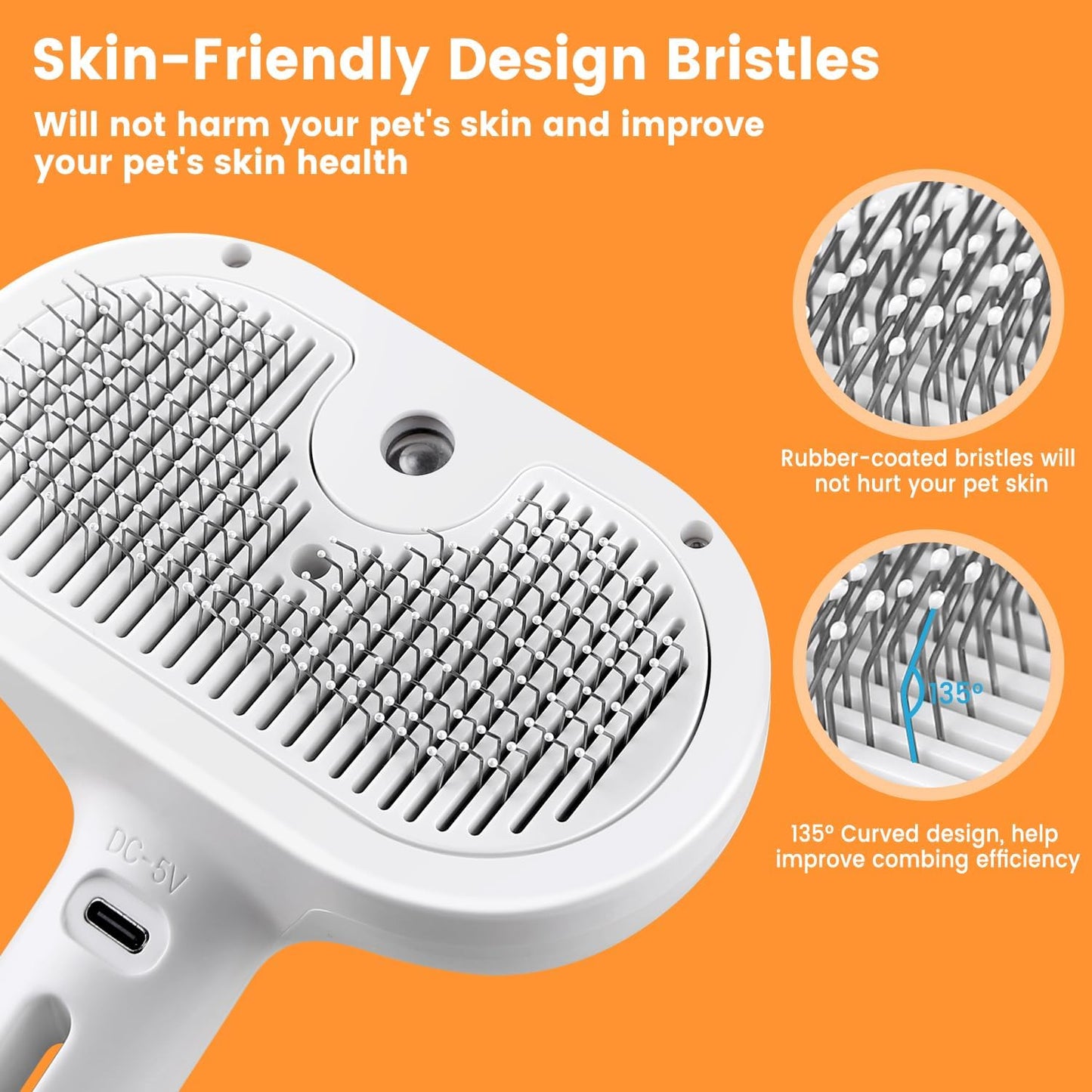 3 in 1 Cat Steam Brush, Pet Spray Hair Removal Comb for Shedding & Grooming, Water Brush for Cats Dogs Small Animals Long Short Haired with One-Click Release Button(White)