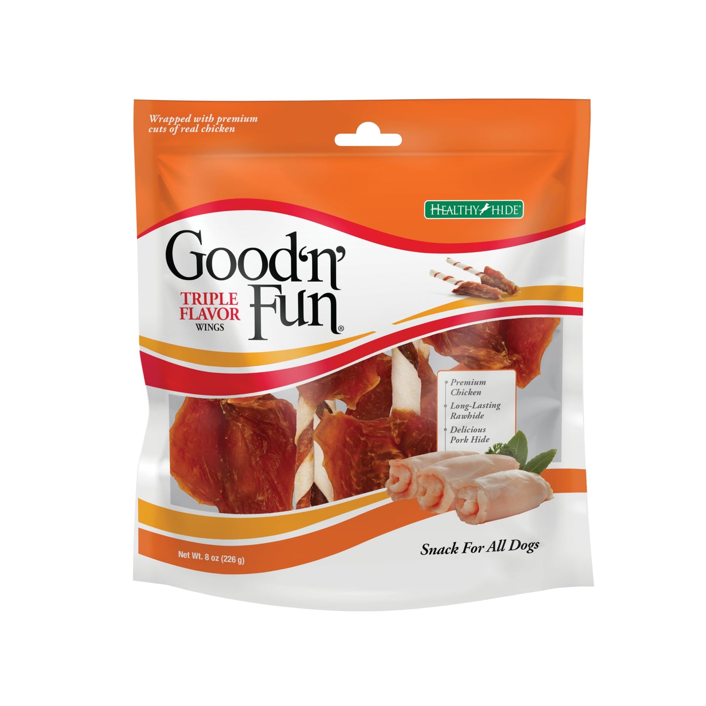Good ‘n’ Fun Triple Flavor Wings Chews for All Dogs, Treat Your Dog to Long-Lasting Chews Made with Chicken, Pork Hide and Beef Hide, , 4 Ounces