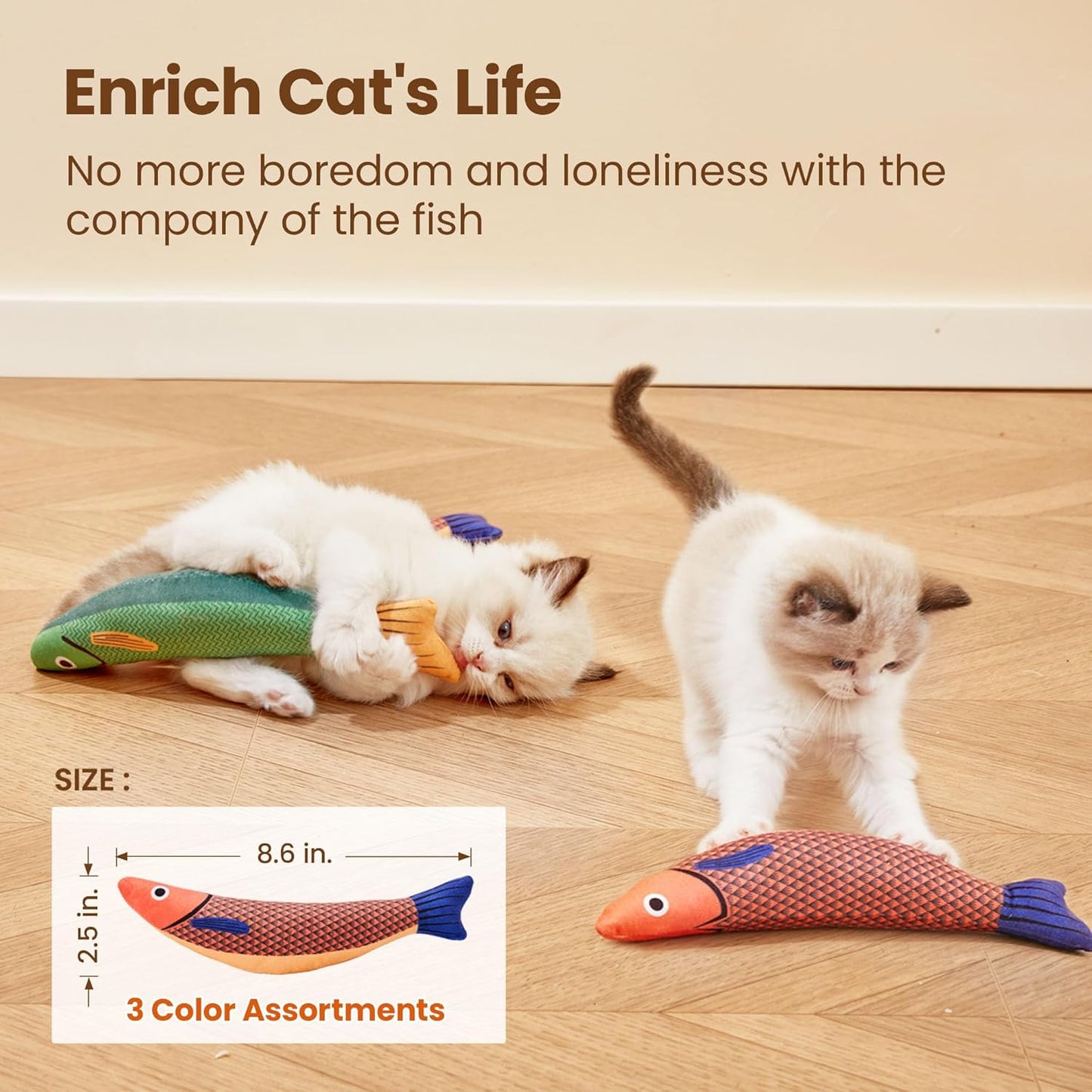 Potaroma Cat Toys Saury Fish, 3 Pack, Catnip Crinkle Sound, Soft and Durable, Interactive Kitten Kicker for Indoor Kitty Exercise 9.4 Inches for All Breeds