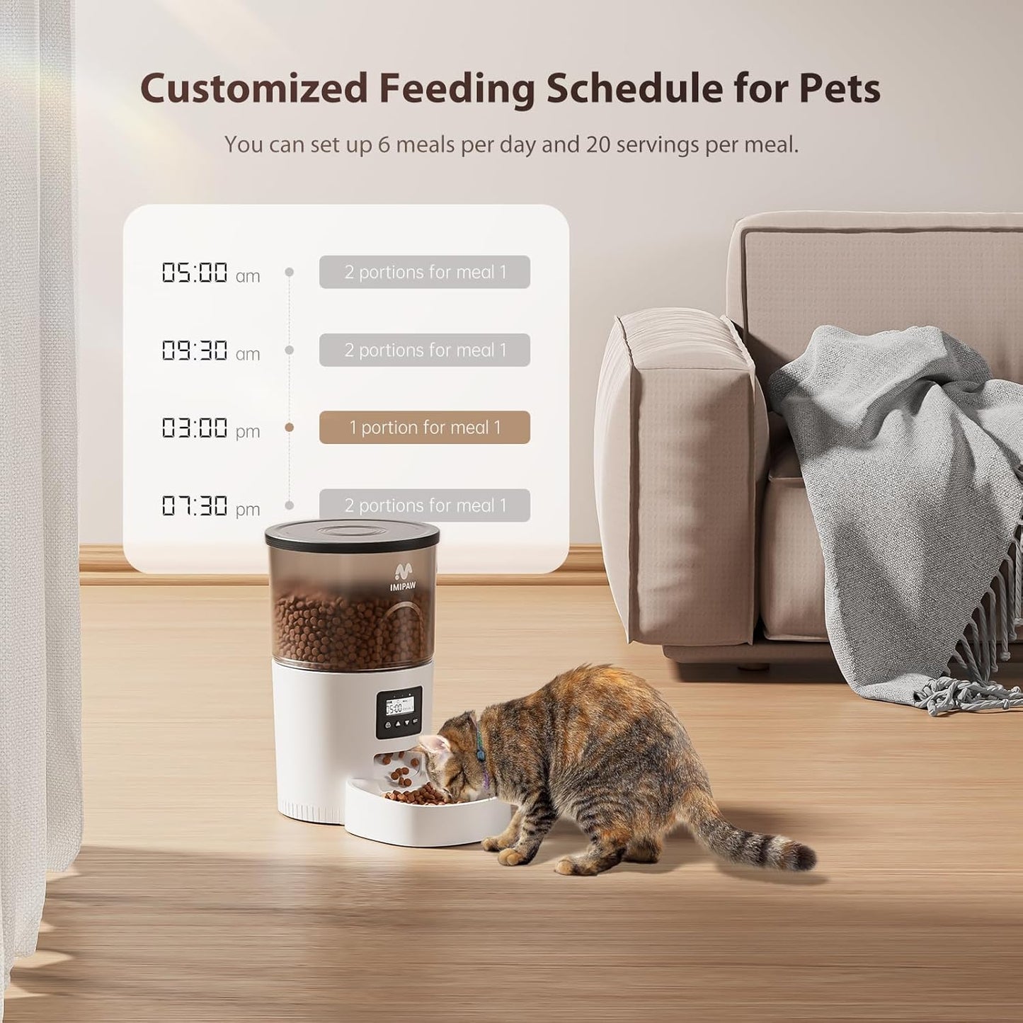 Automatic Cat Feeders, 3L Timed Cat Dry Food Dispenser, Dual Power Supply, Programmable Portion Size, 1-6 Meals Per Day, Auto Pet Feeder for Cats and Small Dogs