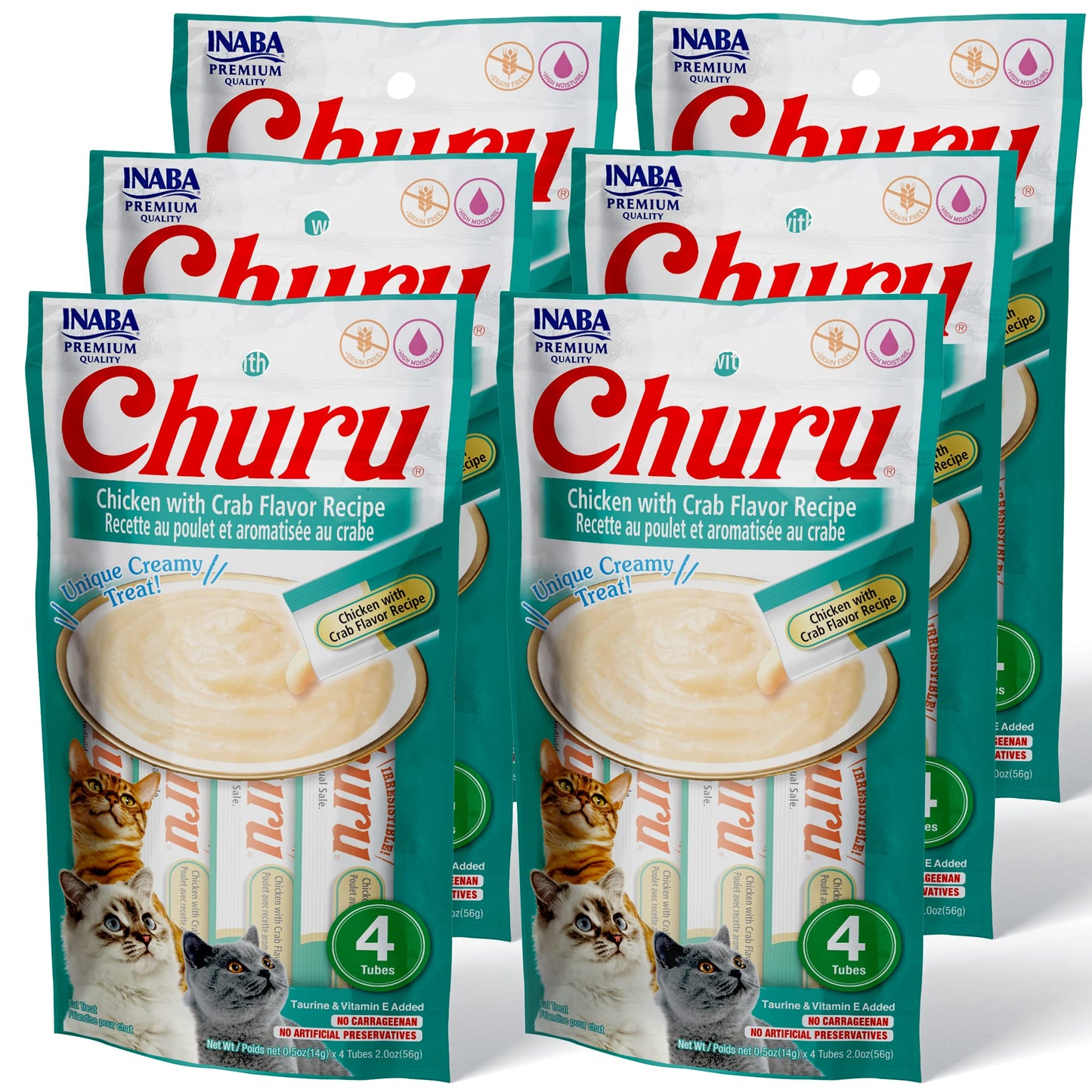 INABA Churu Cat Treats, Grain-Free, Lickable, Squeezable Creamy Purée Cat Treat/Topper with Vitamin E & Taurine, 0.5 Ounces Each Tube, 50 Tubes, Tuna & Chicken Variety