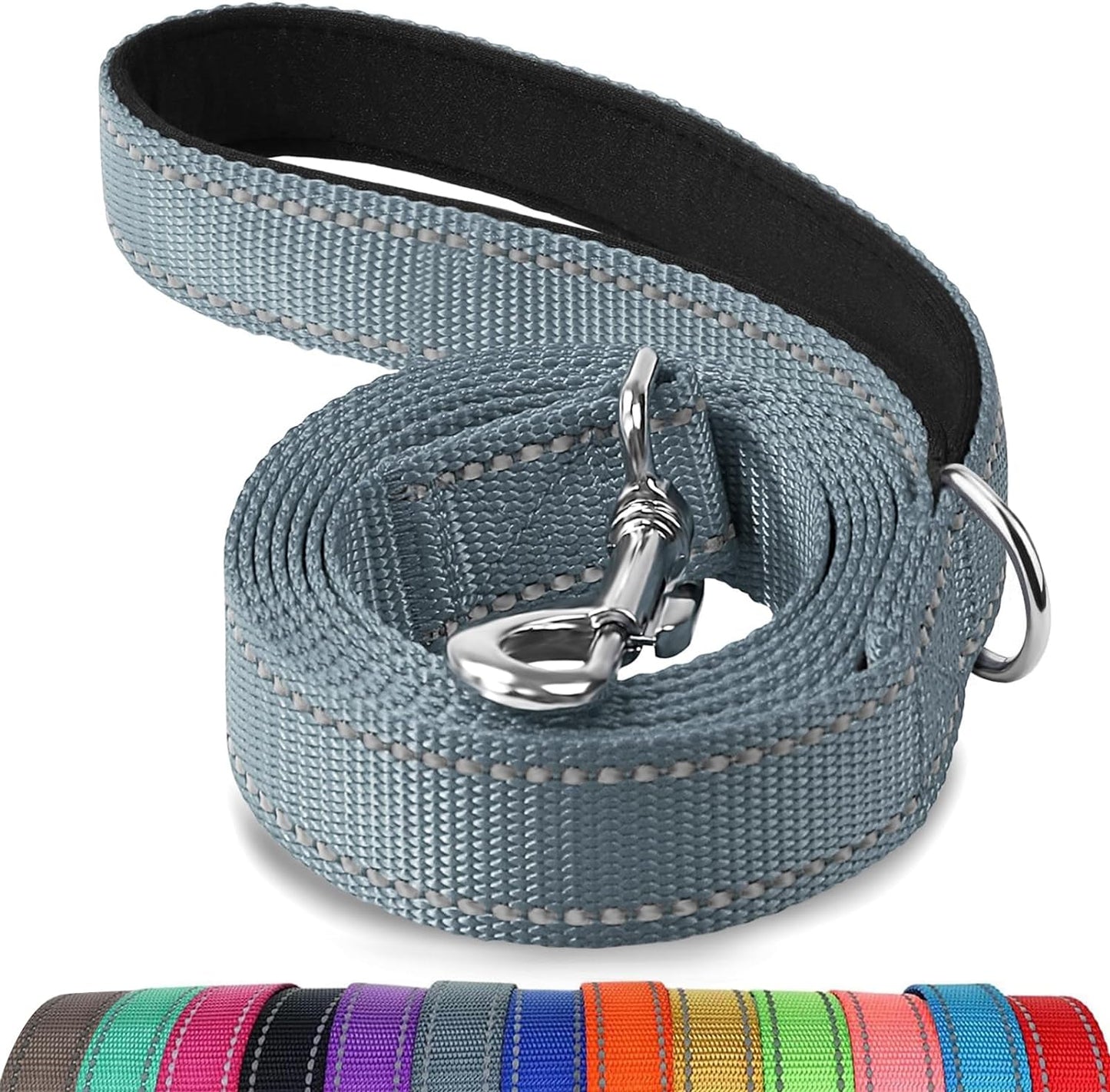 Joytale Double-Sided Reflective Dog Leash, 6 FT/5 FT/4 FT, Padded Handle Nylon Heavy Duty Leashes for Medium & Large Dogs Walking, Gray, 5FT