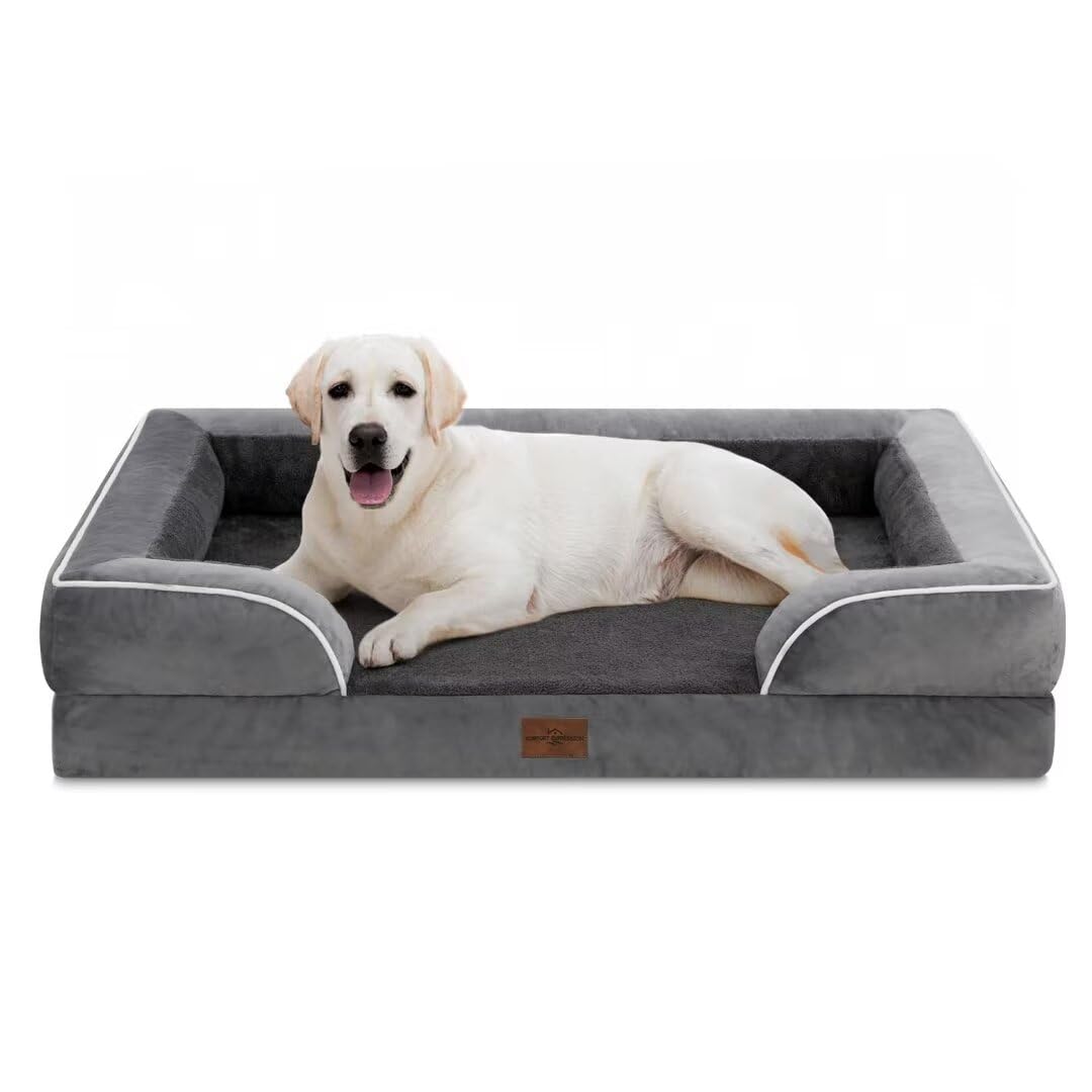 Comfort Expression Waterproof Orthopedic Foam Dog Beds, XXL Orthopedic Dog Bed for Extra Large Dogs, Washable Dog Sofa Bed with Removable Cover & Non-Slip Bottom(XX-Large,Dark Grey)
