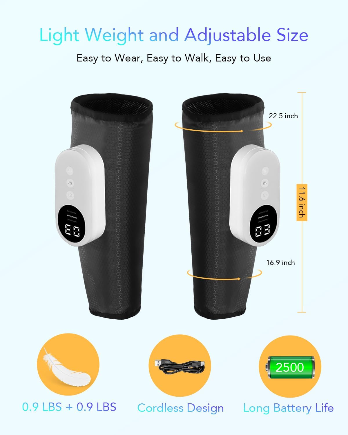 Calf Air Compression Massager for Circulation and Pain Relief, Leg Massager with Heat, Relieve Fatigue, Help for Edema and Varicose Veins, Gifts (Calf: Within 22.5 inches)