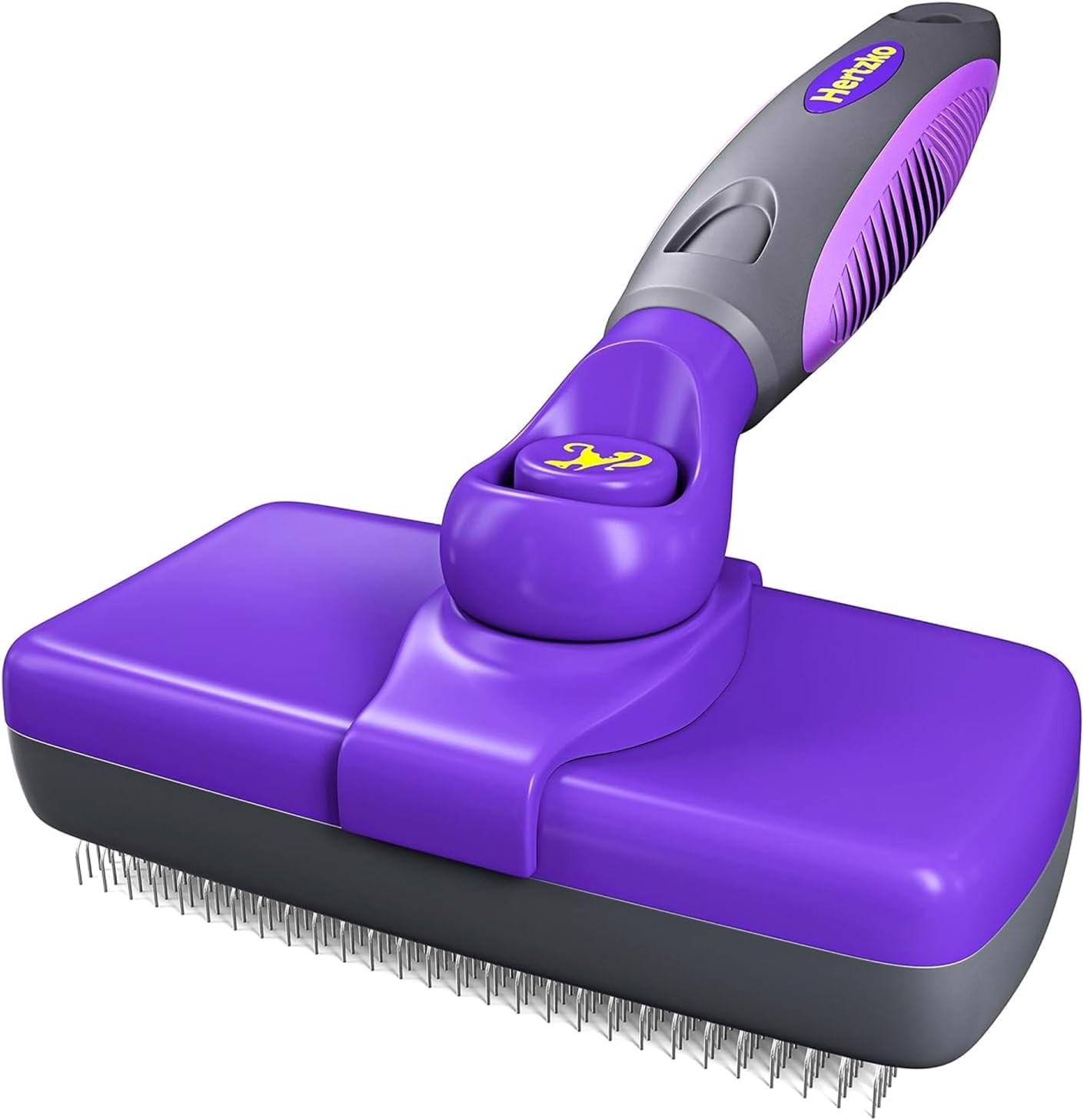 Hertzko Self Cleaning Slicker Brush for Dogs and Cats - Pet Hair Brush for Shedding Long and Short Hair - Grooming Brush with Easy Clean Retractable Bristles - Cat and Dog Grooming Tool - Purple