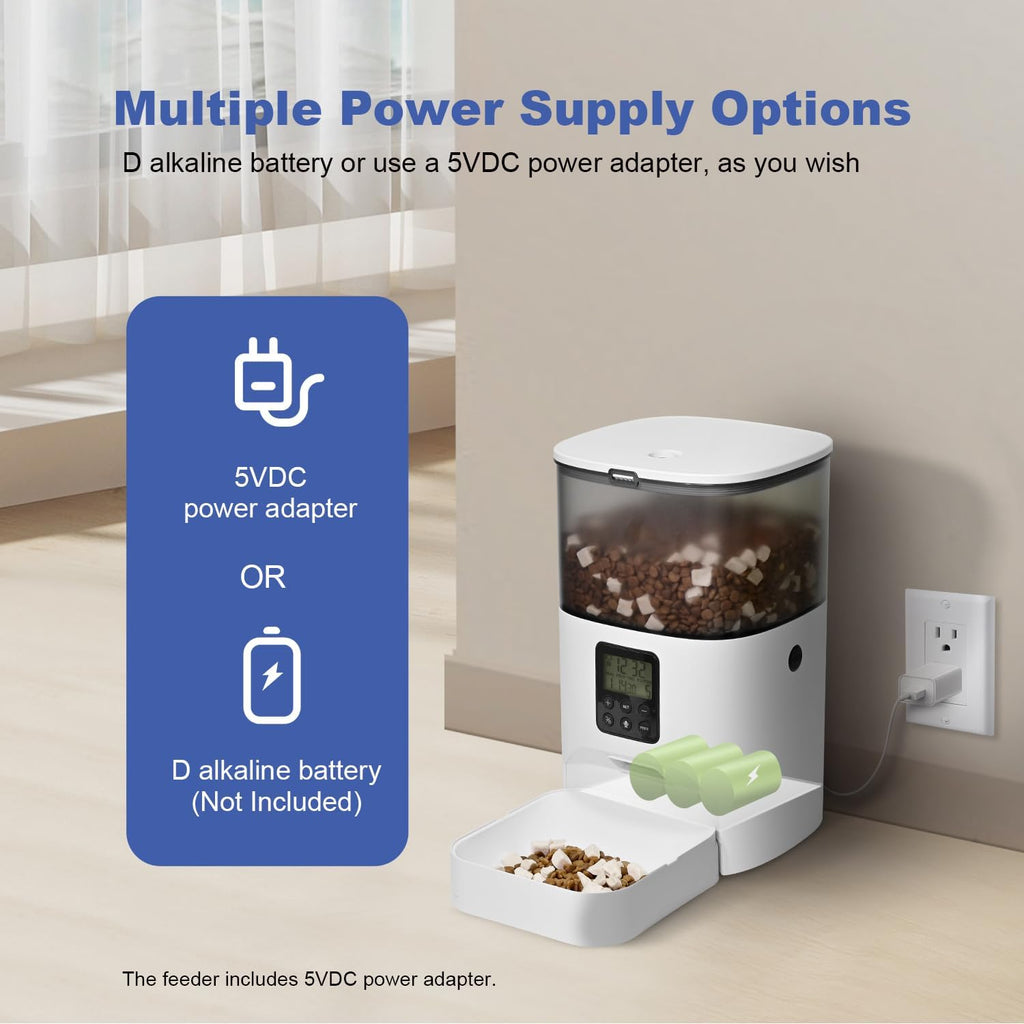 Automatic Cat Feeder, 4L Cat Food Dispenser with 10s Voice Recorder, Pet Feeder up to 8 Meals per Day, Timed Dog Feeder with Dry Food Sealed Ring (White, 4L-Basic)
