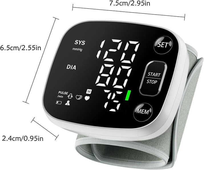 Oklar Blood Pressure Monitors for Home Use Rechargeable Wrist Digital BP Machine Cuff with LED Backlit Display, Voice Broadcast, 240 Memory Storage for 2 Users with Carrying Case