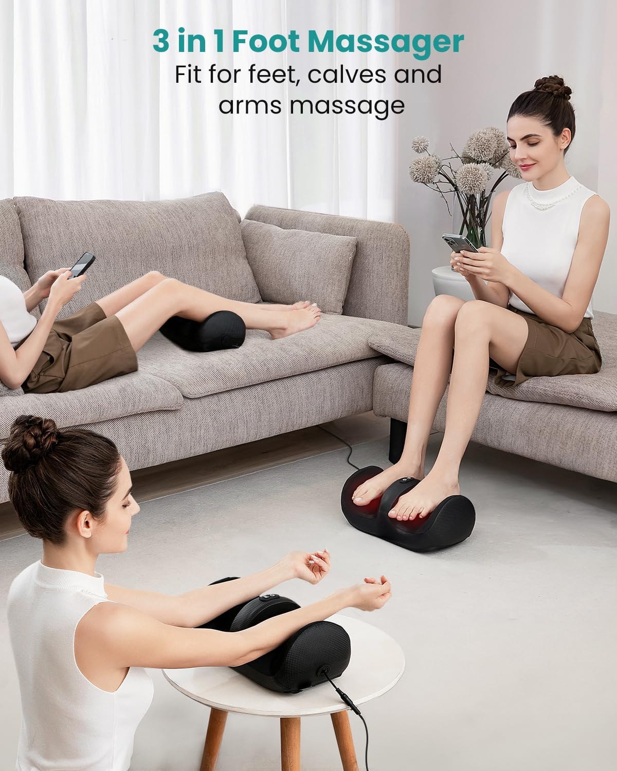 Nekteck Foot Massager with Heat & Foot Roller, Shiatsu Calf Leg Massager for Circulation and Neuropathy Pain Relief for Feet Care Home Office Gadgets Relaxing Massage Tools for Women Men Mom Dad