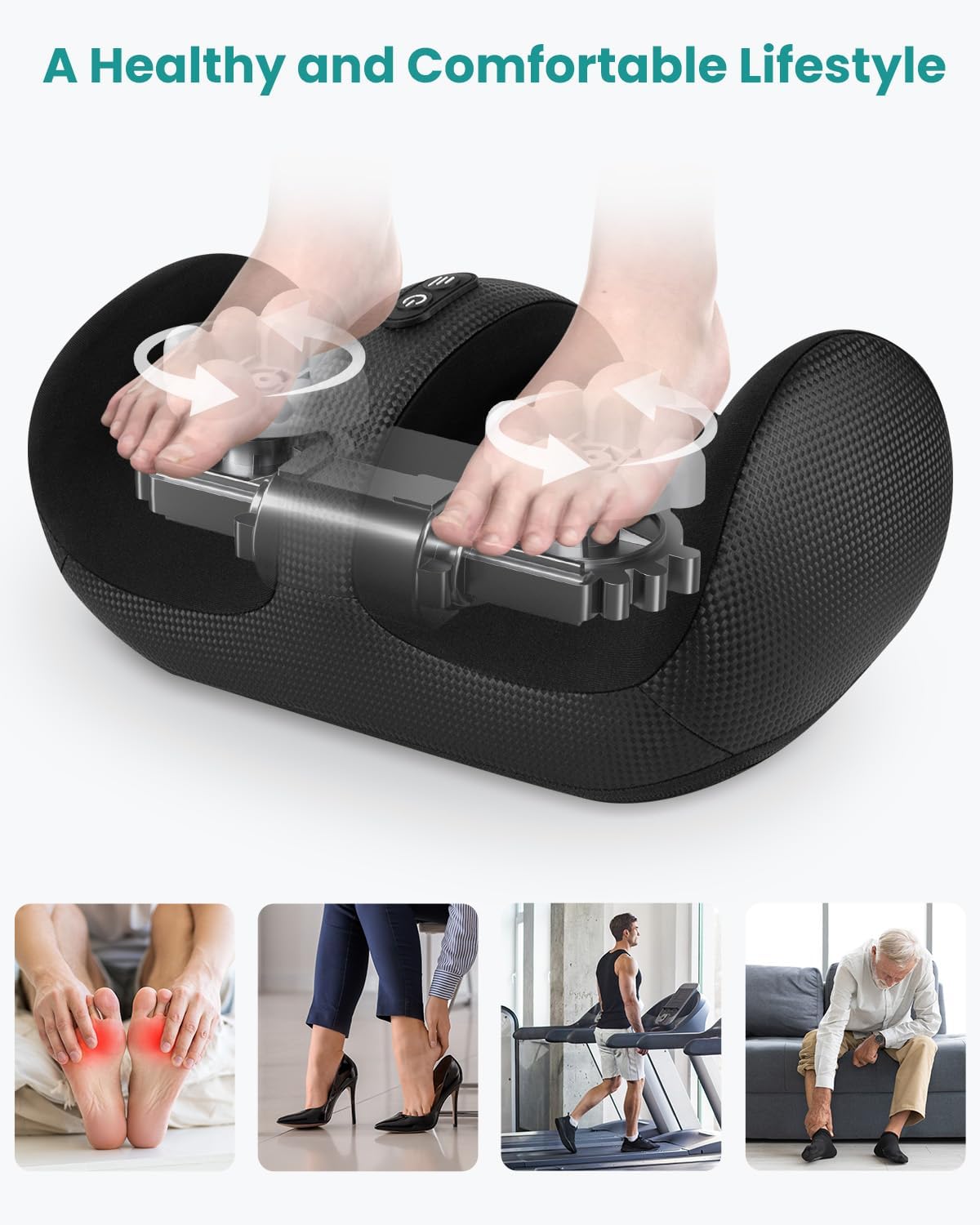 Nekteck Foot Massager with Heat & Foot Roller, Shiatsu Calf Leg Massager for Circulation and Neuropathy Pain Relief for Feet Care Home Office Gadgets Relaxing Massage Tools for Women Men Mom Dad