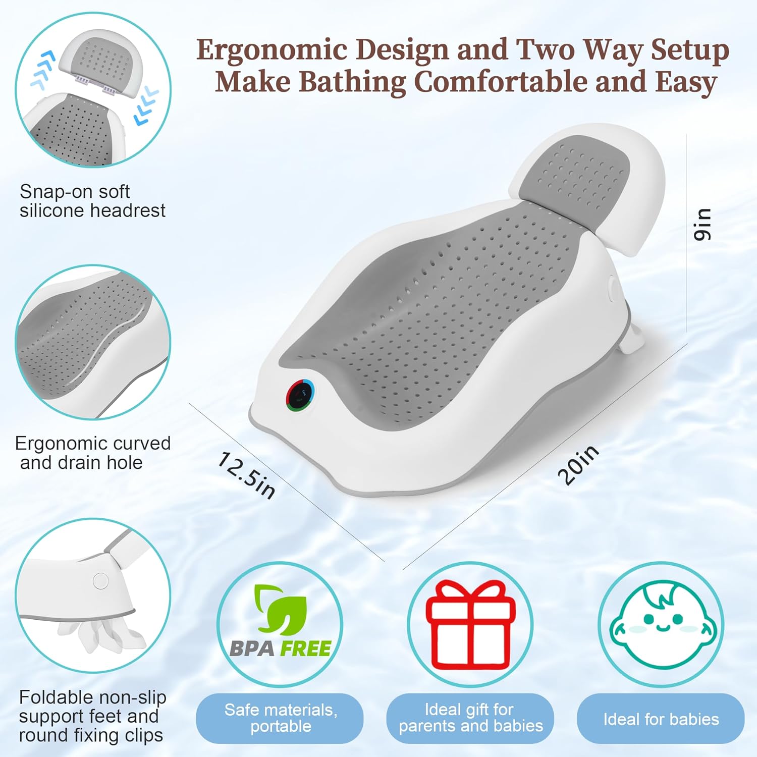 Baby Bath Support Newborn Bathtub with Thermometer,Foldable Baby Tubs for Newborns Baby Bathtub,Soft Sink Baby Bath Tub for Newborn Tub Infant Bathtub Baby Bather,Baby Tub Baby Bath