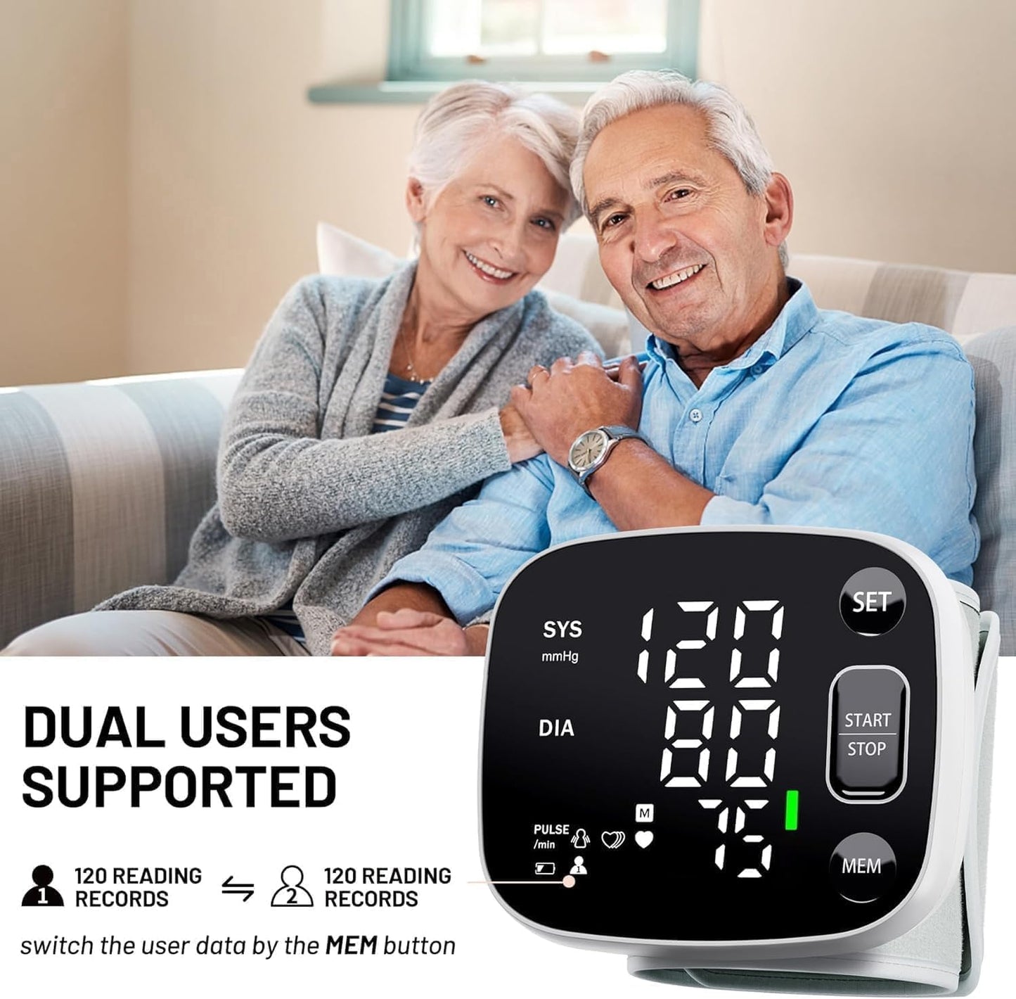 Oklar Blood Pressure Monitors for Home Use Rechargeable Wrist Digital BP Machine Cuff with LED Backlit Display, Voice Broadcast, 240 Memory Storage for 2 Users with Carrying Case