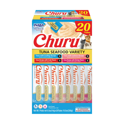 INABA Churu Cat Treats, Grain-Free, Lickable, Squeezable Creamy Purée Cat Treat/Topper with Vitamin E & Taurine, 0.5 Ounces Each Tube, 50 Tubes, Tuna & Chicken Variety