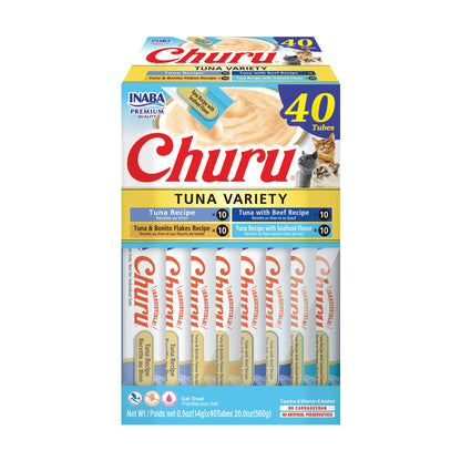 INABA Churu Cat Treats, Grain-Free, Lickable, Squeezable Creamy Purée Cat Treat/Topper with Vitamin E & Taurine, 0.5 Ounces Each Tube, 50 Tubes, Tuna & Chicken Variety