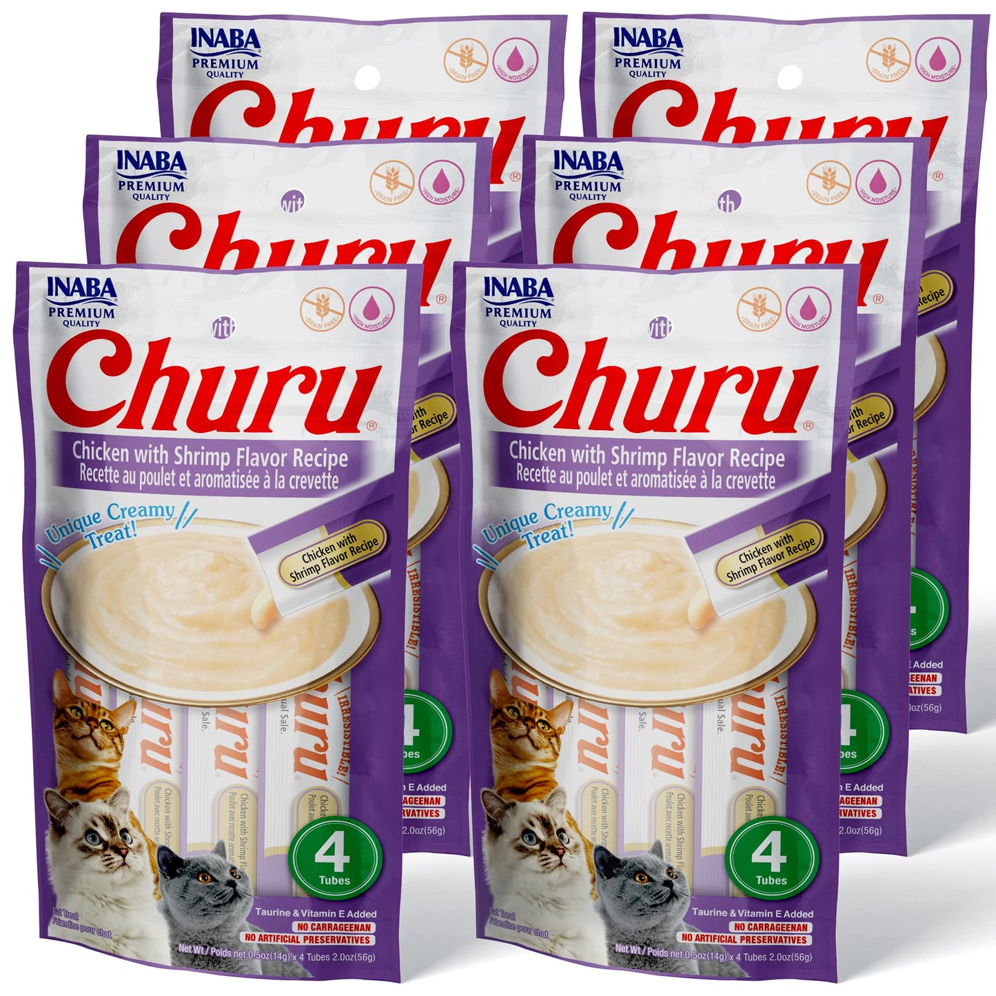 INABA Churu Cat Treats, Grain-Free, Lickable, Squeezable Creamy Purée Cat Treat/Topper with Vitamin E & Taurine, 0.5 Ounces Each Tube, 50 Tubes, Tuna & Chicken Variety