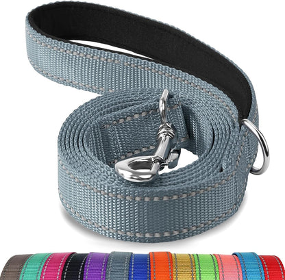 Joytale Double-Sided Reflective Dog Leash, 6 FT/5 FT/4 FT, Padded Handle Nylon Heavy Duty Leashes for Medium & Large Dogs Walking, Gray, 5FT